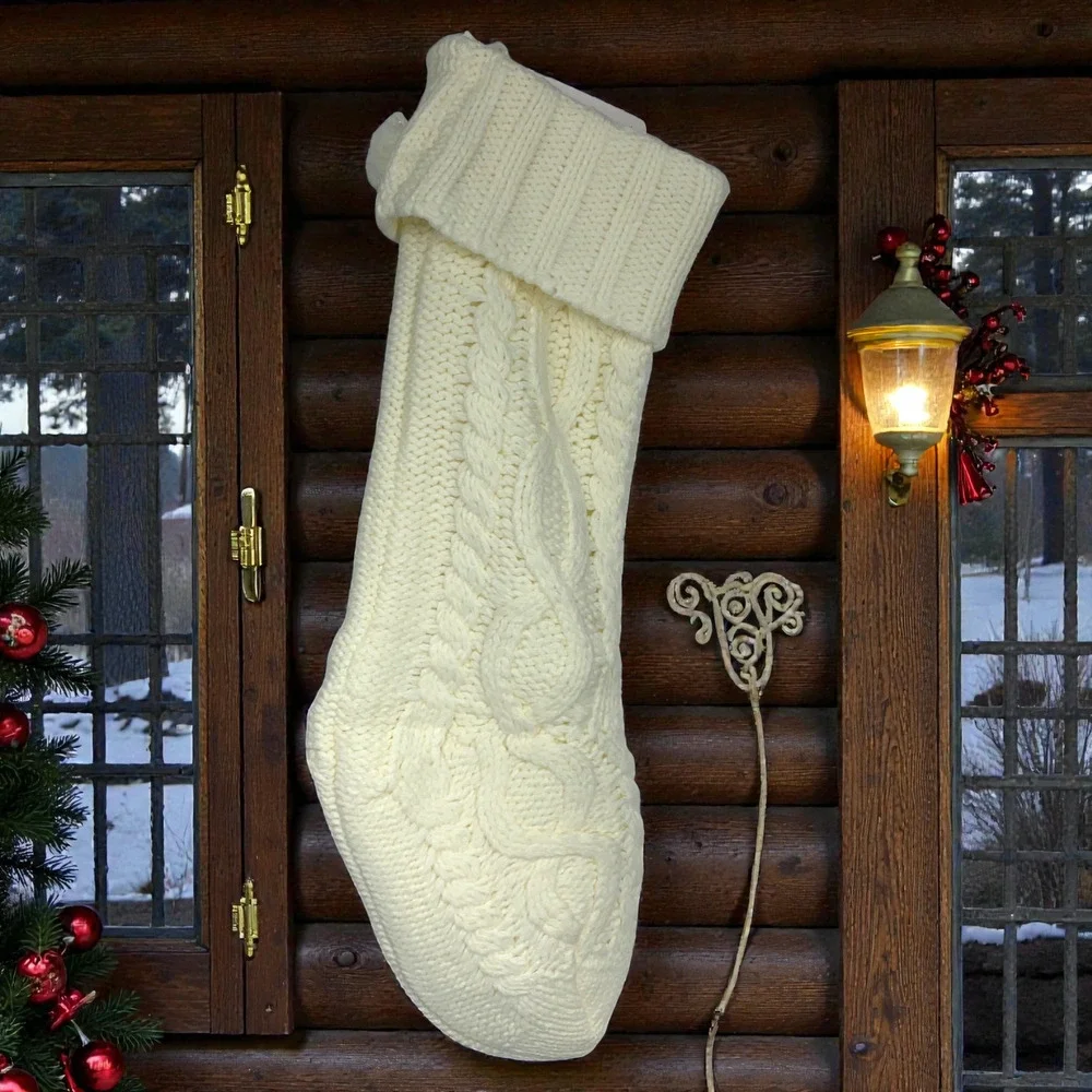 NEW Ivory Cable Knit Christmas Stocking Large 24